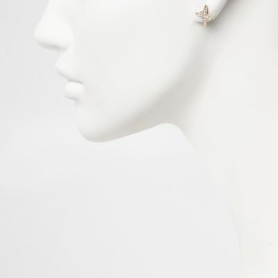 Gold tone diamante cross stud earrings